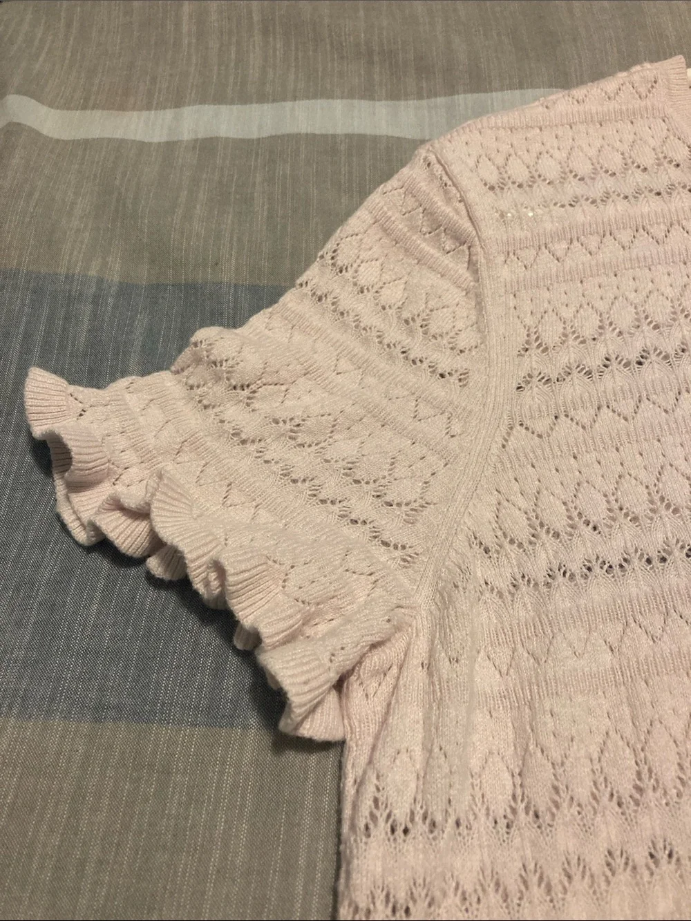 LC Lauren Conrad Pale Pink Lace-Knit Short Sleeve Top - Picture 3 of 4